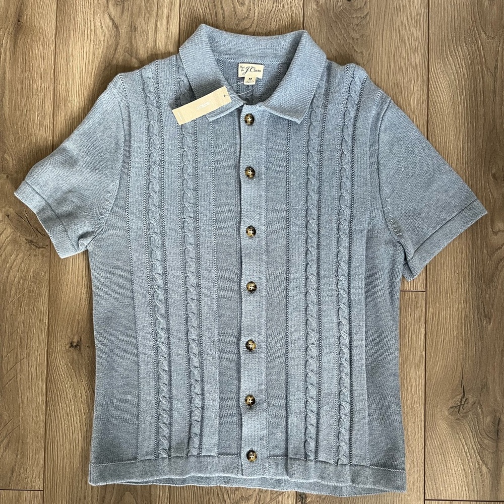 NWT J.Crew Blue Cable Knit Polo Shirt